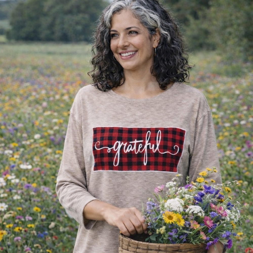 Southern Grace "Grateful" Long Sleeve Tee Size L